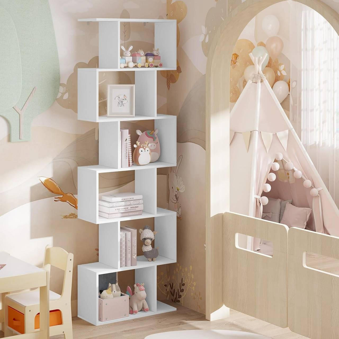 BÜCHERREGAL mit 6 Ebenen, S-förmig, Weiß - Weiß, Holzwerkstoff (60/189.5/24cm) - Woltu