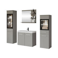 BADMÖBEL-SET Madrit I mit weißer LED Beleuchtung - Grau, Holzwerkstoff (30/132/30cm) - MIRJAN24