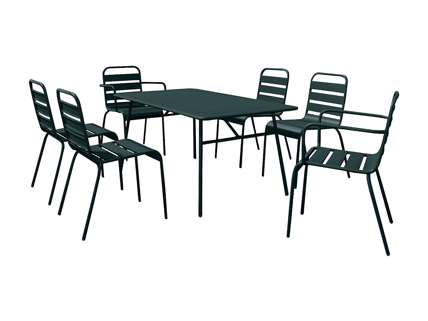 GARTENESSGRUPPE im Set - 6 Personen-Sitzer - Metall - Tannengrün - - Grün, Metall - Vente-Unique