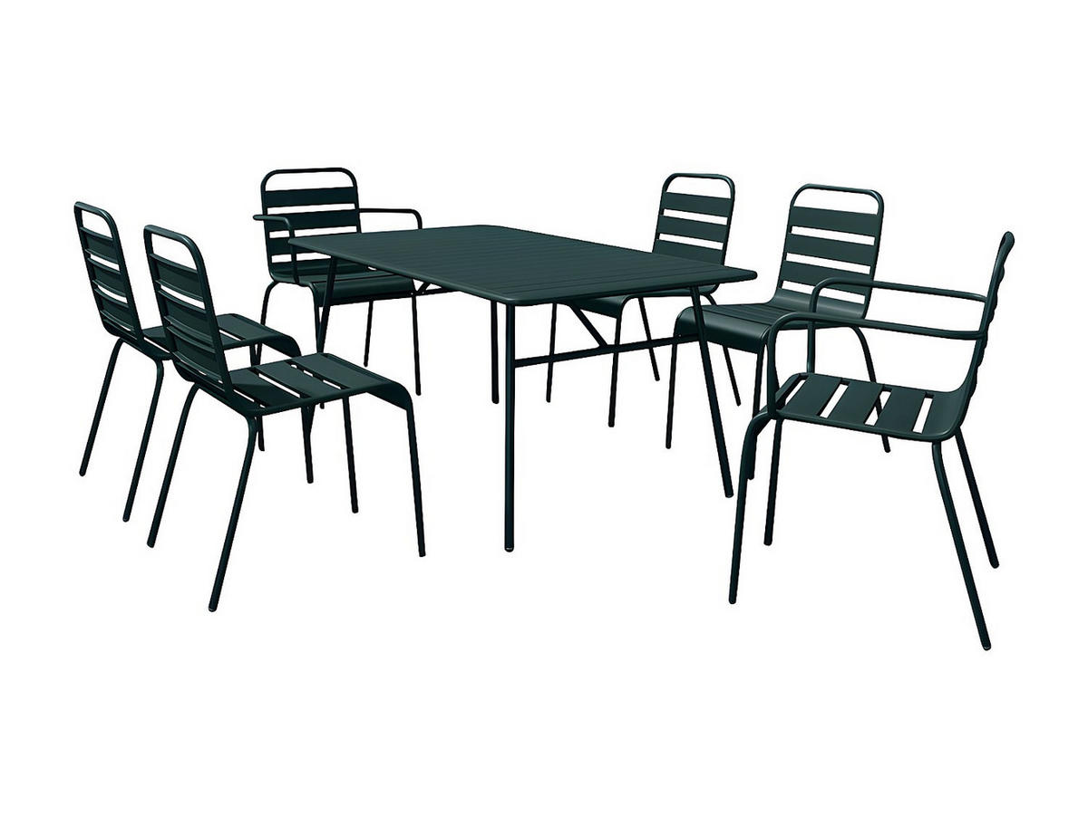 GARTENESSGRUPPE im Set - 6 Personen-Sitzer - Metall - Tannengrün - - Grün, Metall - Vente-Unique