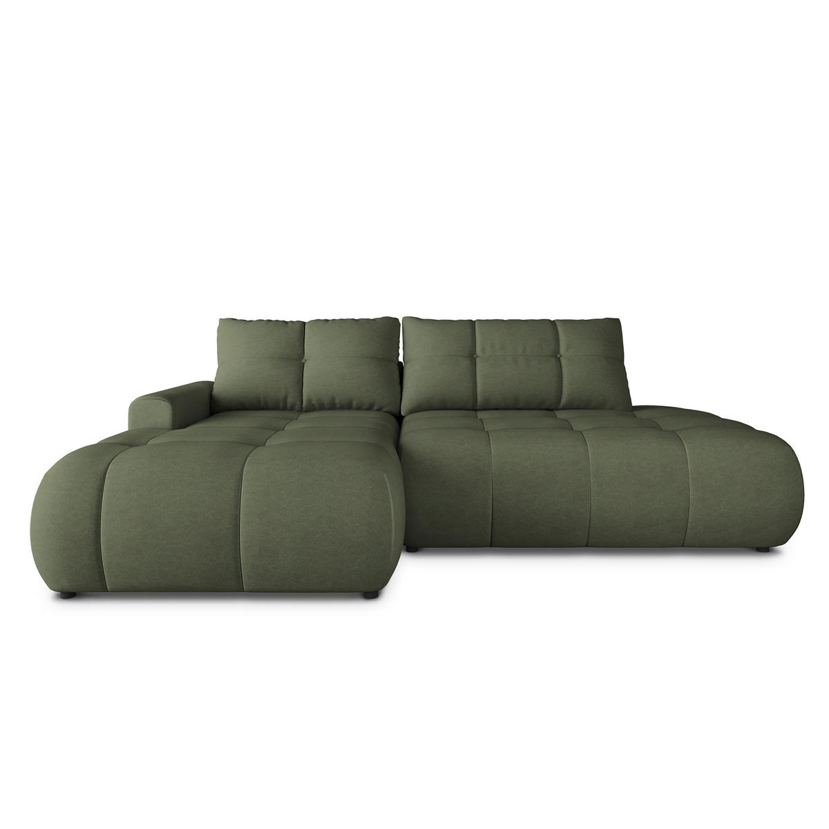 ECKSOFA FLUMA CL L-S Olivgrün Samtstoff mit Schlaffunktion - Olivgrün, Holzwerkstoff/Textil (279/158cm) - MASSENO
