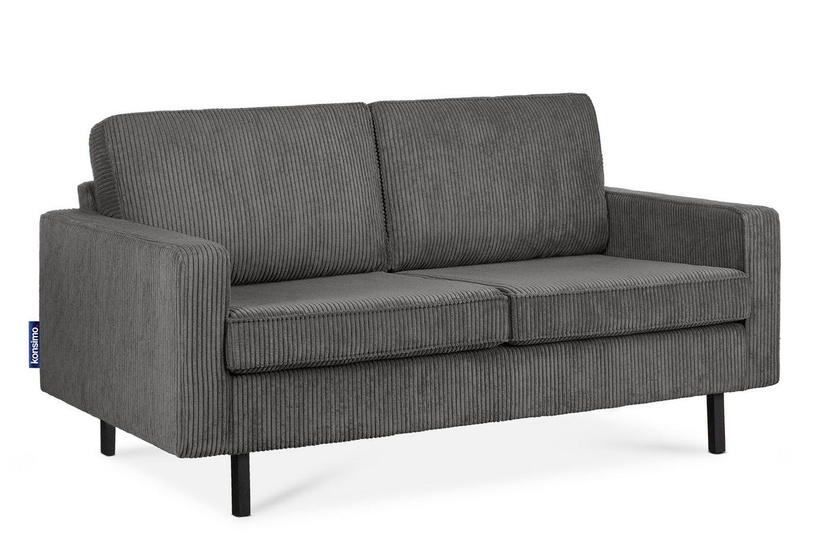 2-SITZER-SOFA INVIA Klassische-Stil mit Armlehnen, Feinkord-Stoff, Grau - Schwarz/Grau, Textil (164/87/98cm) - KONSIMO®