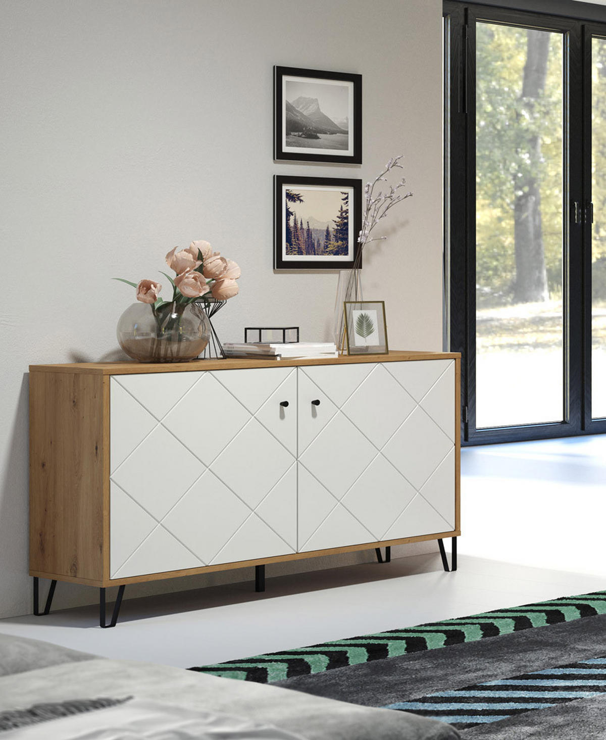 SIDEBOARD weiß - Eichefarben, Holzwerkstoff (123/76/40cm) - ebuy24