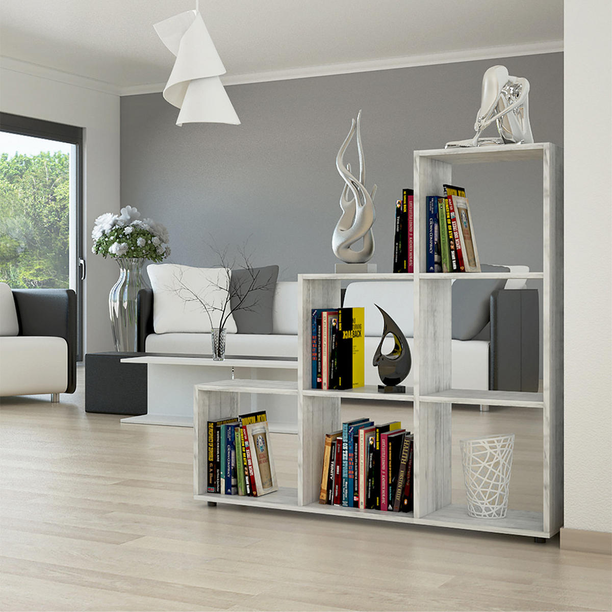 TREPPENREGAL Beton 105 x 107.5 cm - Schieferfarben, Holzwerkstoff (105/107.5/29cm) - Vicco