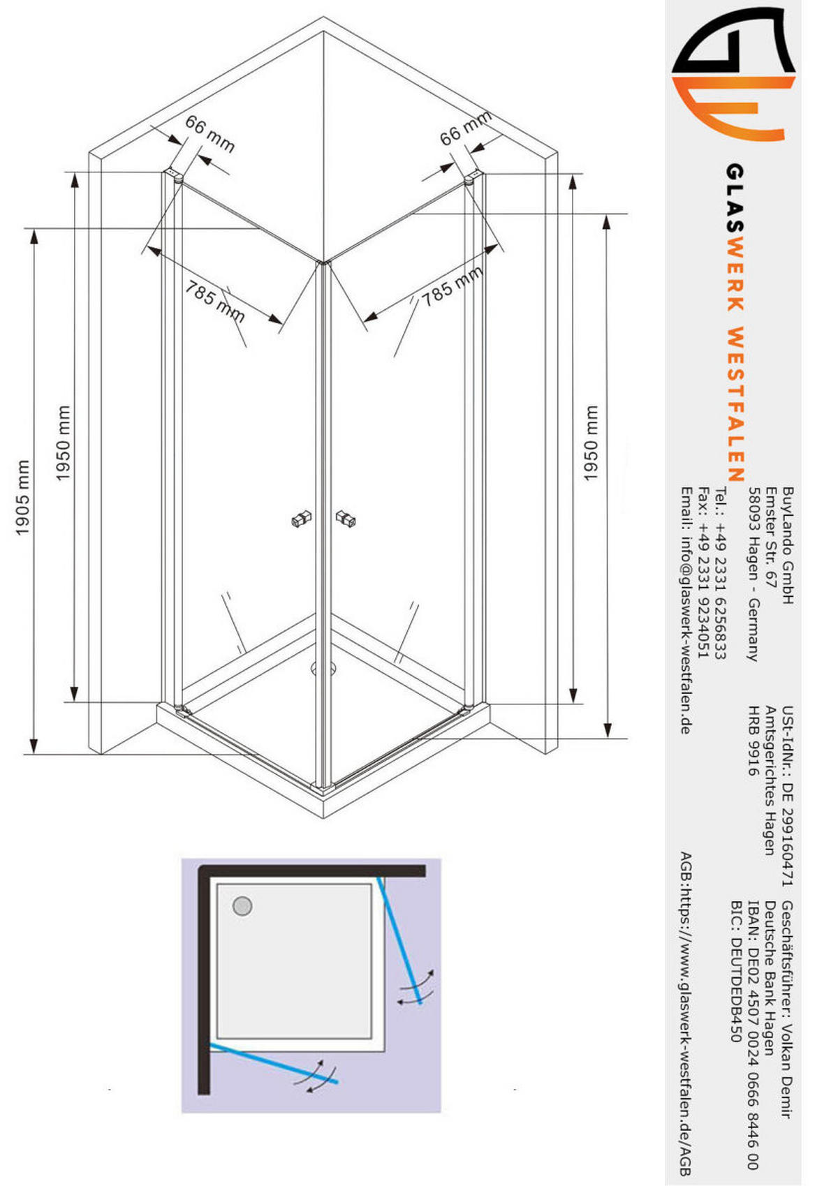 DUSCHKABINE Sofia 90x90x195cm Eck+DS - Silberfarben, Glas (90/90/195cm) -  Glaswerk Westfalen