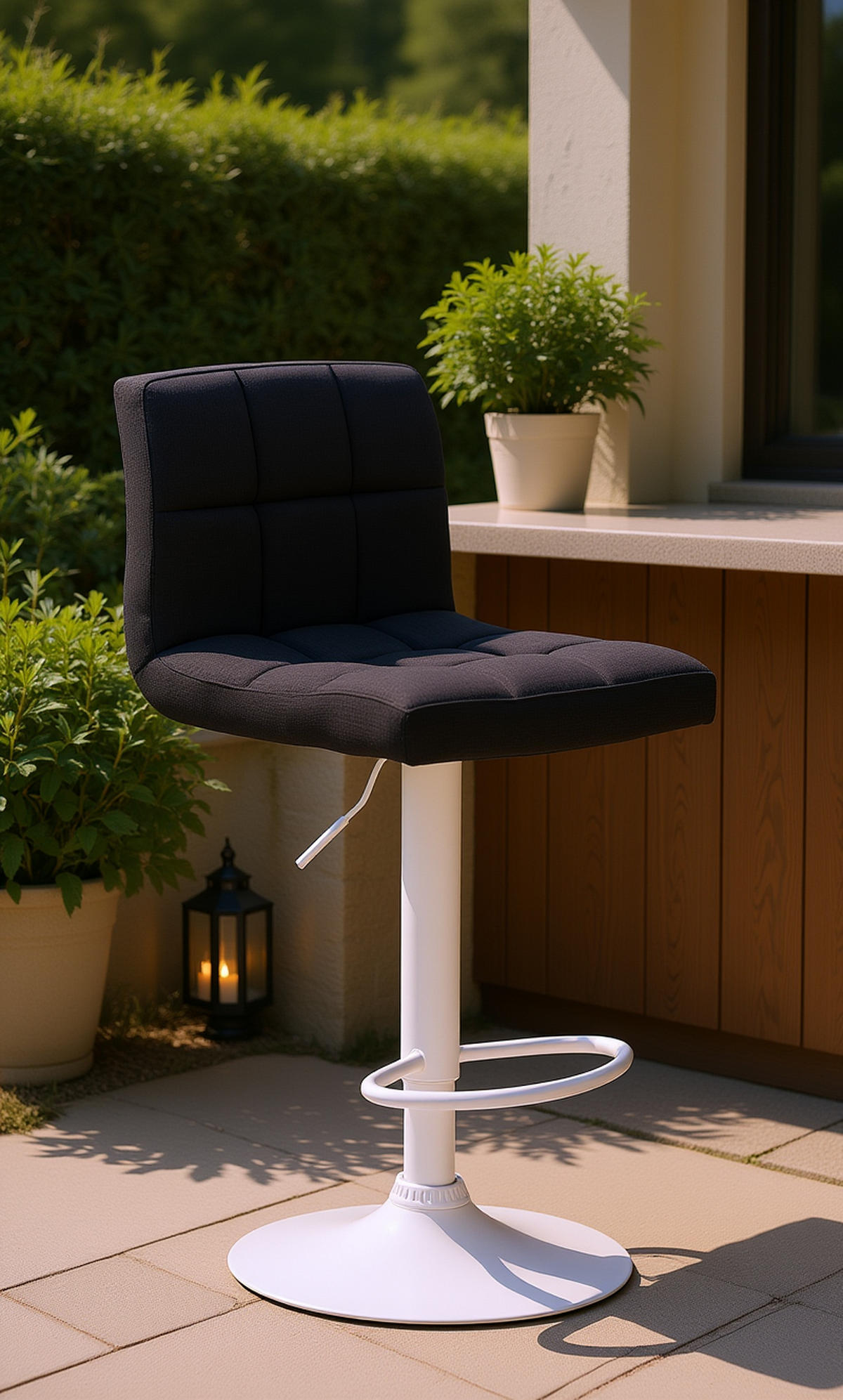 BARHOCKER Cala Stoff weiß schwarz - Schwarz/Weiß, Textil/Metall (46/114/47cm) - TPFLiving