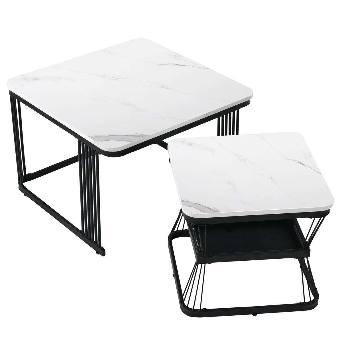 SADA odkládacích stolků 65/65/45 cm bílá z MDF v mramorovém vzhledu - bílá, kompozitní dřevo (65/65/45cm) - OKWISH