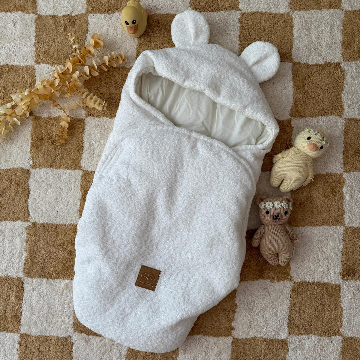 EINSCHLAGDECKE für Babys mit Teddyohren aus Bouclé in Creme-Weiß - Weiß, Textil (45/80cm) - MeowBaby