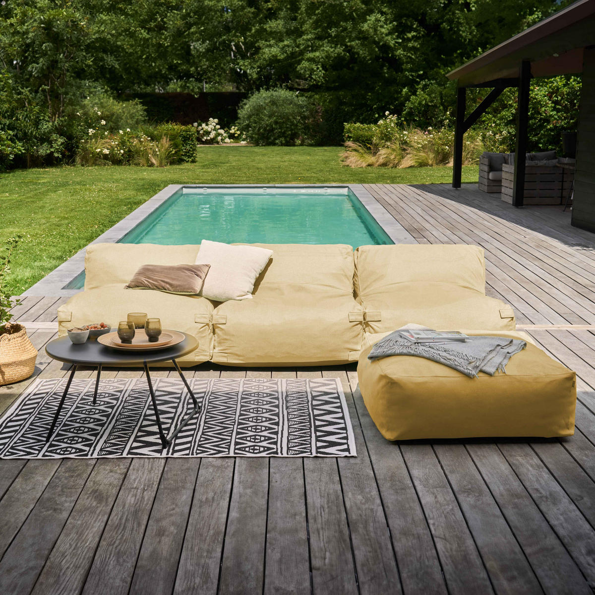 GARTENSOFA mit 4 Sitzplätzen, Hellgelb - Gelb, Textil (85/65/340cm) - Oviala