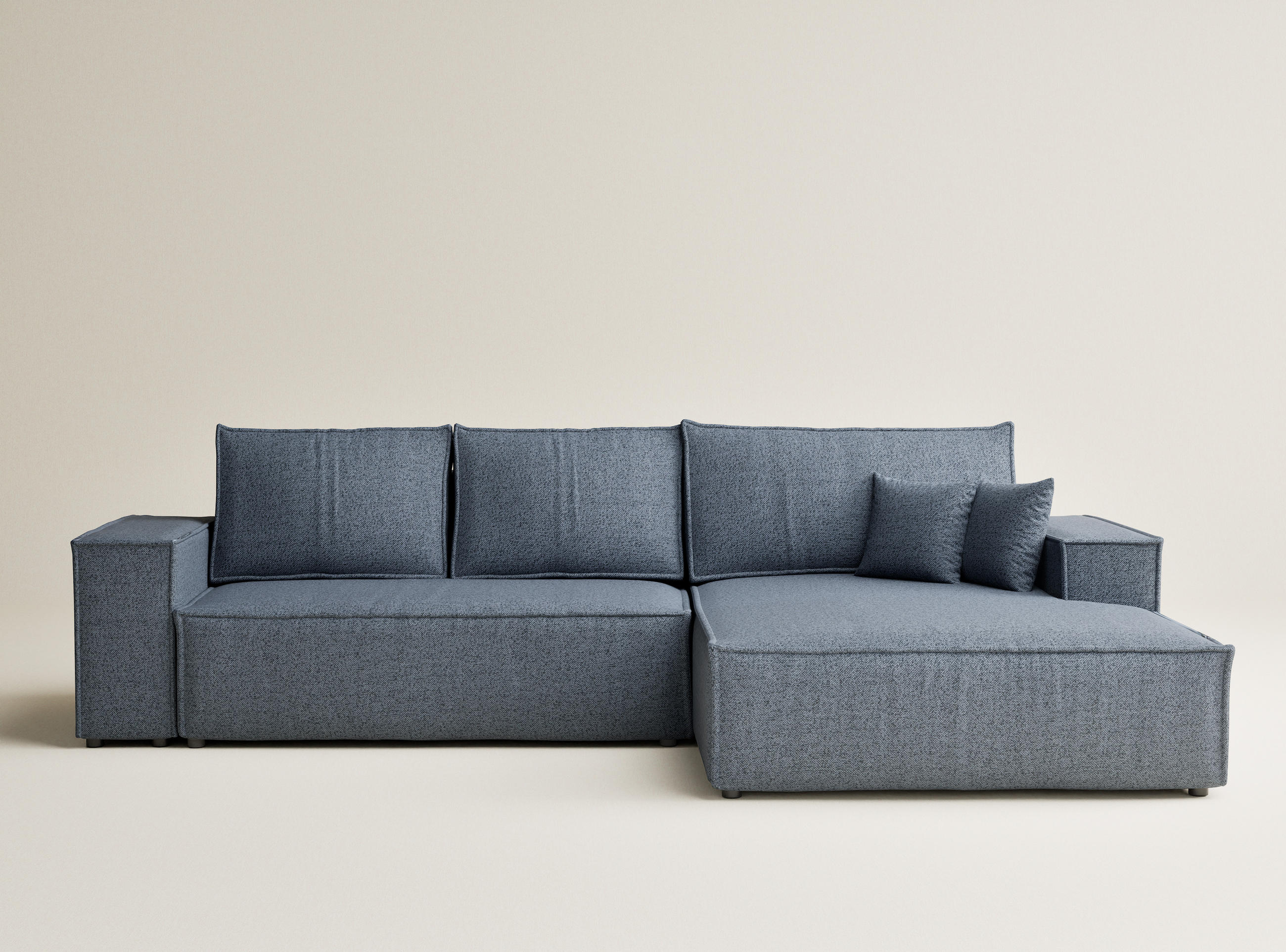 ECKSOFA MIT SCHLAFFUNKTION Maze Blau Grau Webstoff - Blaugrau/Schwarz, Holz/Holzwerkstoff (294/185cm) - Maison de Reve