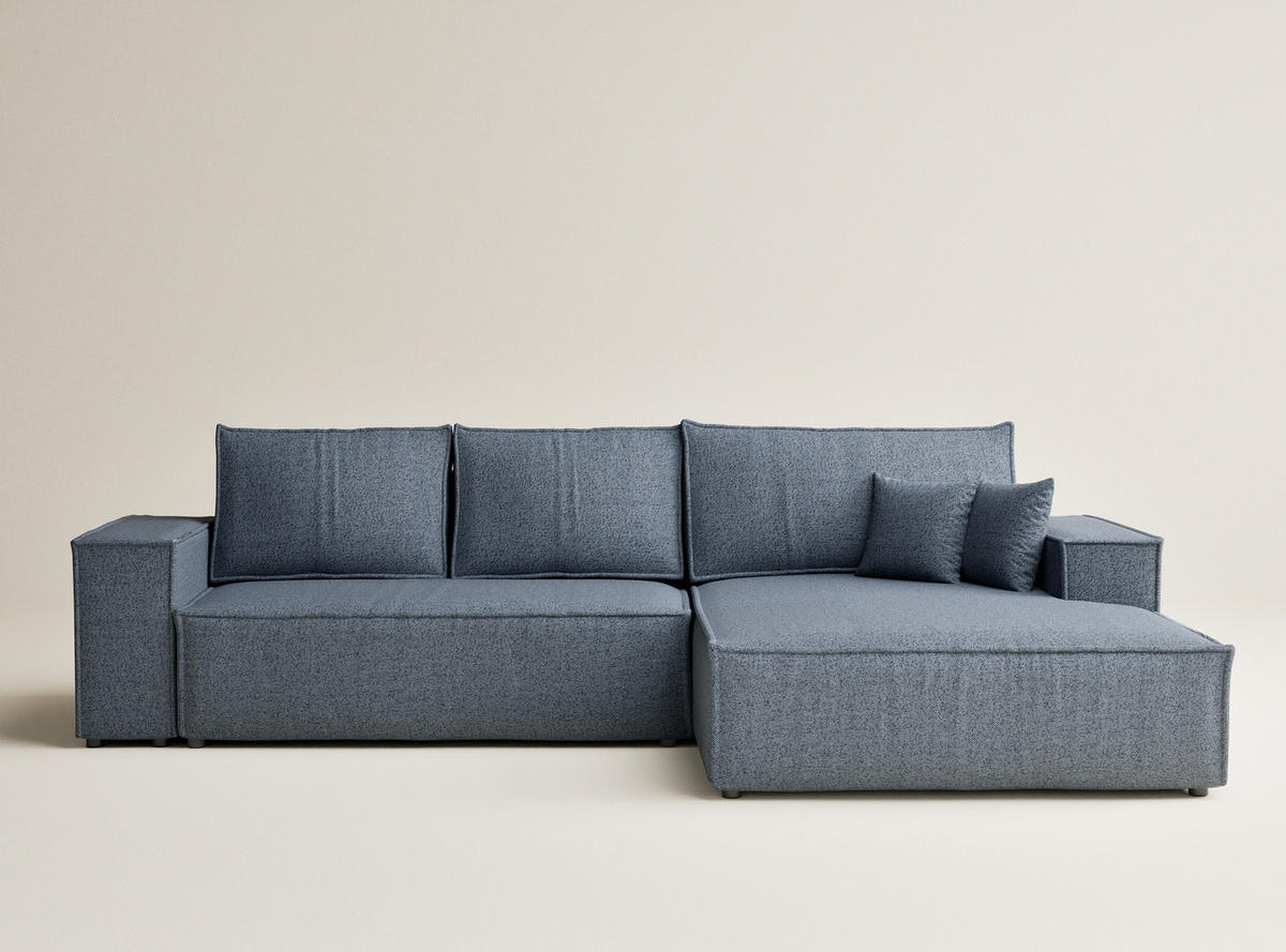 ECKSOFA MIT SCHLAFFUNKTION Maze Blau Grau Webstoff - Blaugrau/Schwarz, Holz/Holzwerkstoff (294/185cm) - Maison de Reve
