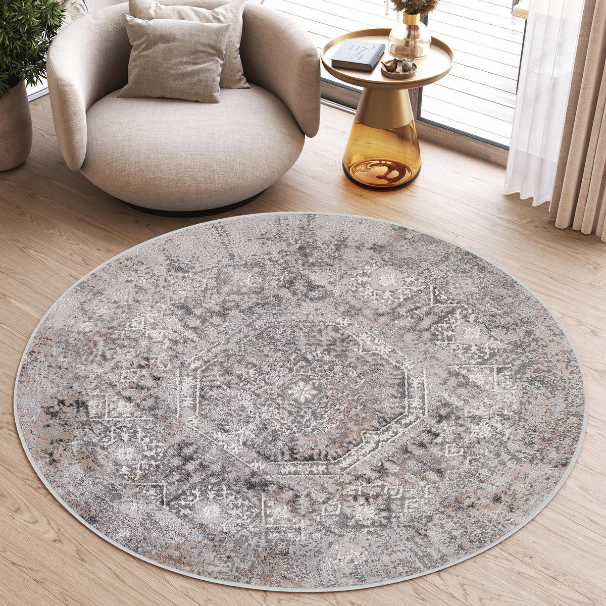 TEPPICH VALLEY Grau Rund 120/120 cm - Grau, Textil (120/120cm) - Tapiso