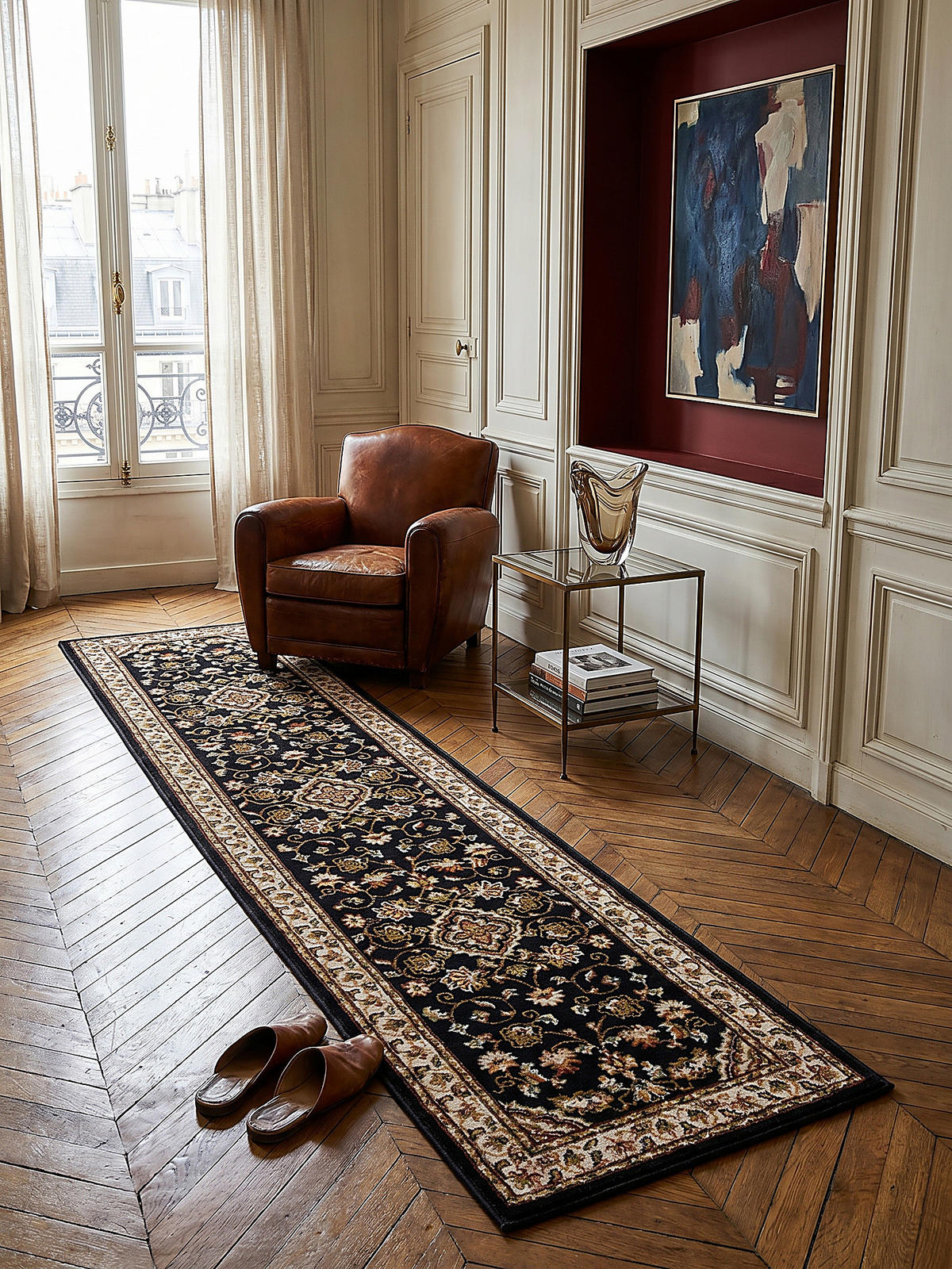 TEPPICH GLAZERT, klassisch-floral, Dunkelblau, 60 x 230 cm - Blau, Textil (60/230cm) - KADIMA DESIGN