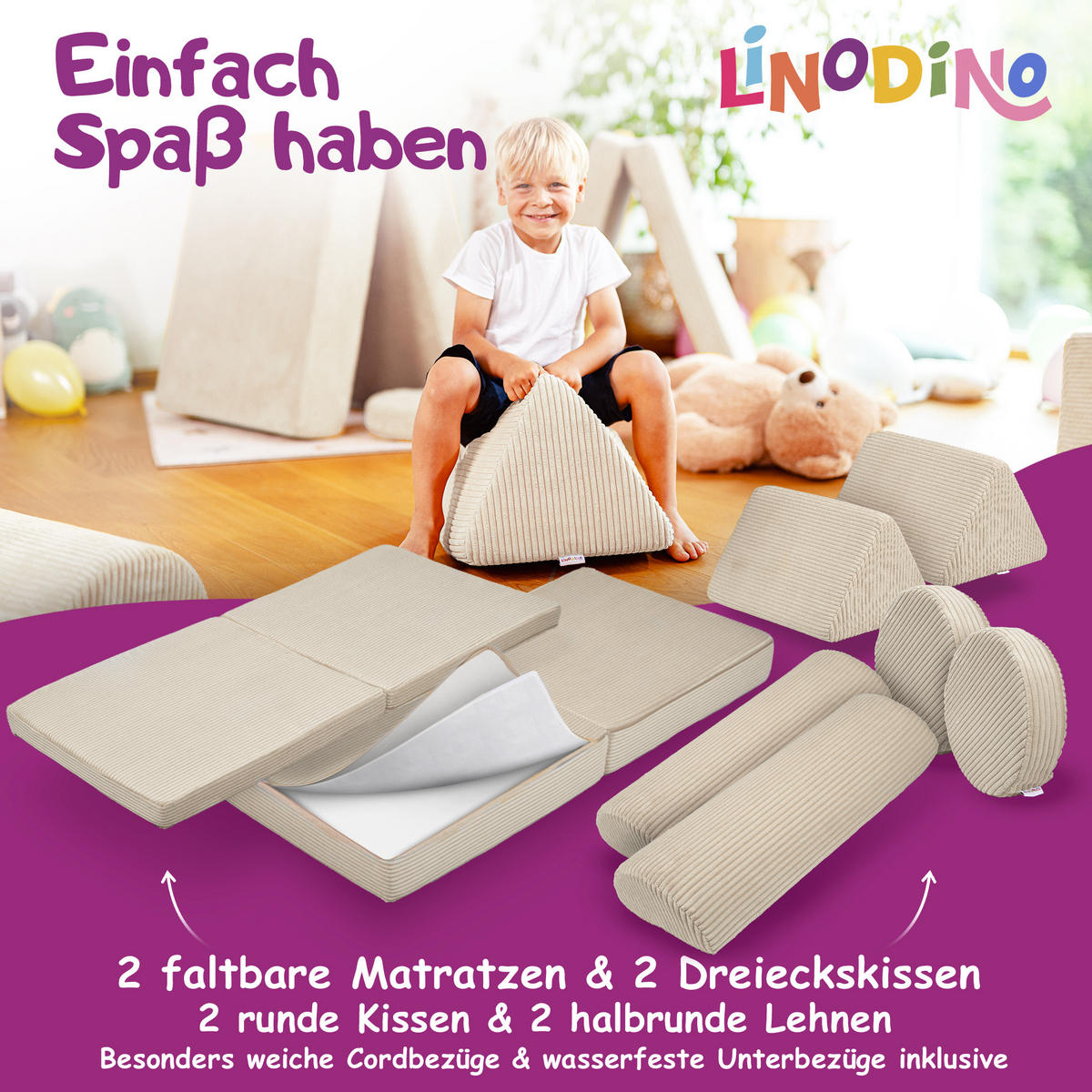 SPIELSOFA Kinder Fantasiewelt 8tlg - Beige, Textil (150/55/66cm) - Linodino