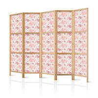 PARAVENT Japanischer 5-tlg 225x172 cm Rosa Blumen - Rosa, Holz/Textil (225/172/3cm) - Muralo