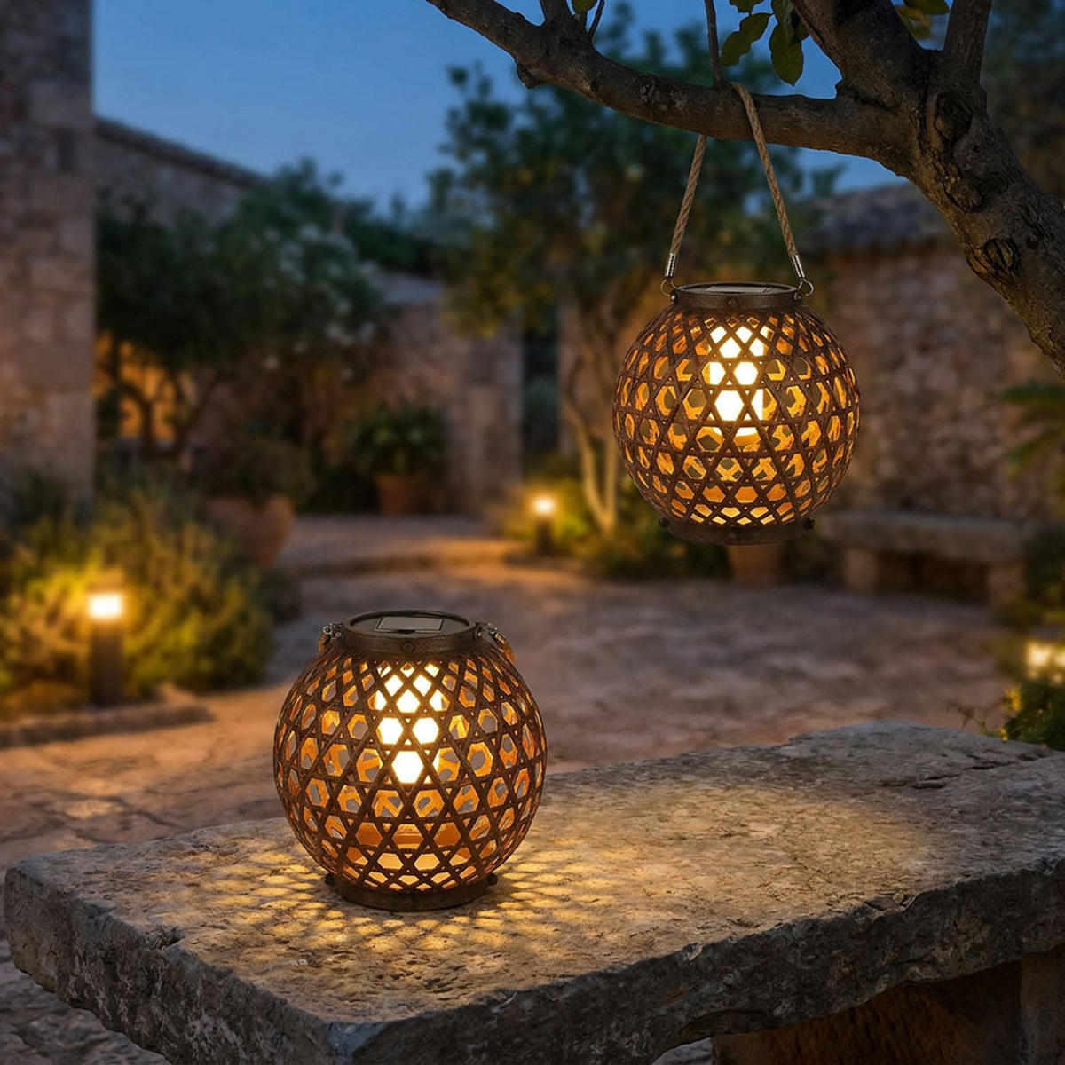 2X LED AUSSENLEUCHTE Metall Kupfer Kugel - Kupferfarben, Kunststoff (20/20/36cm) - Globo Lighting