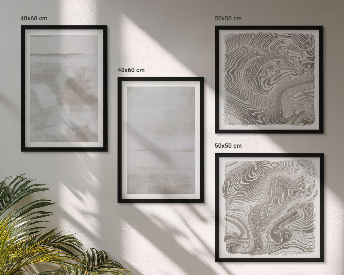 BILDER SET 4er Set - 50x50 cm & 40x60 cm Schwarzer Rahmen - Abgenutzte Texturen, moderner Stil - Schwarz, Kunststoff (50/50cm) - TULUP