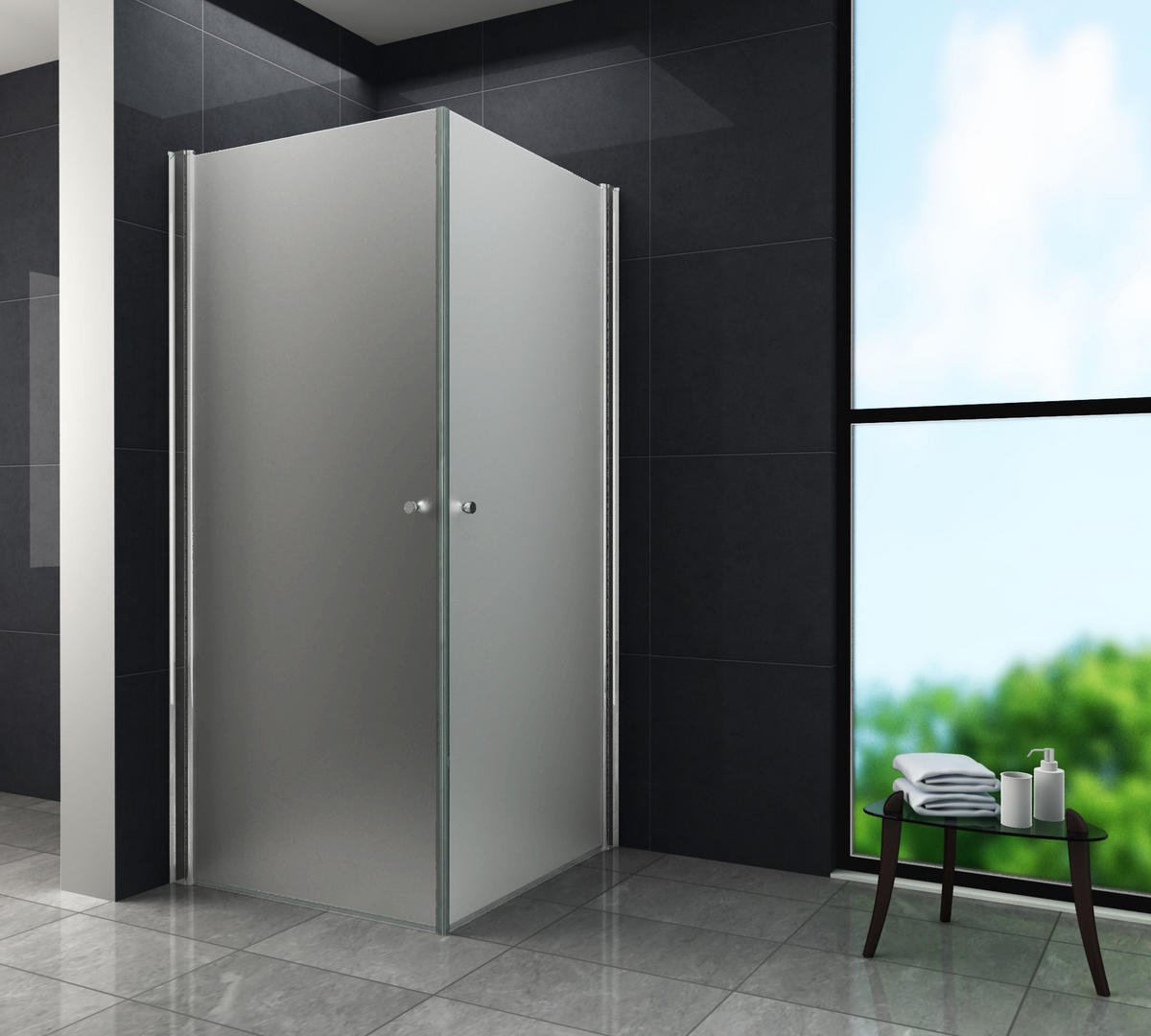 DUSCHKABINE SPA-FROST Sandgestrahlt 80 x 80 x 190 cm 8 mm ESG - Transparent, Glas (80/80/190cm) - Glasdeals