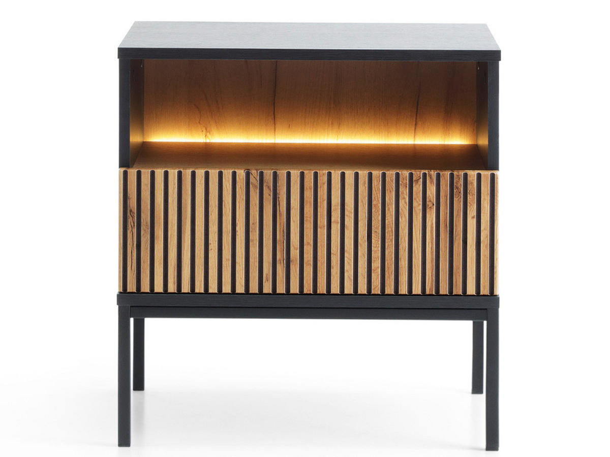 NACHTSCHRANK Graphit, Wotan Eichefarben 54 cm Deo - Eiche Wotan/Schwarz, Naturmaterialien/Metall (54/56/39cm) - Graingold