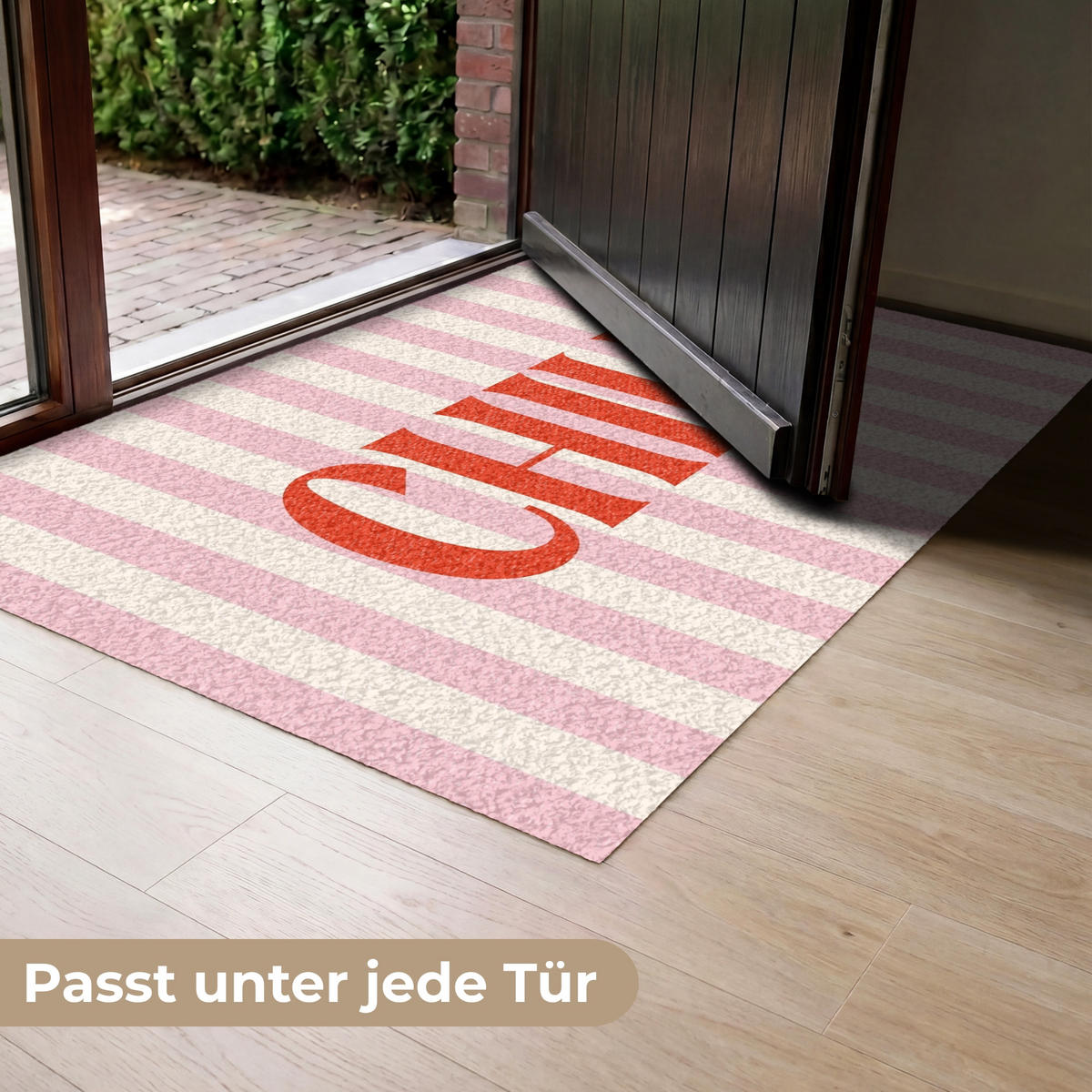 FUSSMATTE Zartrosa – Rot – Streifen – Chill 120x80 cm - Rosa, Kunststoff (120/0.4cm) - MuchoWow