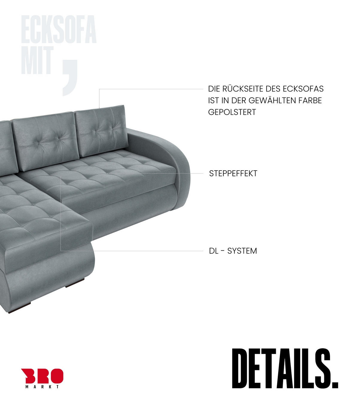 ECKSOFA Bergen mit Schlaffunktion Grau Samtstoff - Grau, Textil (238/141cm) - Bromarkt