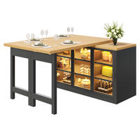 KÜCHENINSEL-ESSTISCH Schwarz 120–197×40×72 cm mit 360° Drehtisch, RGB-LED & Glastüren aus Holzwerkstoff und Glas - Schwarz, Holzwerkstoff (120/72/40cm) - Luhomfu