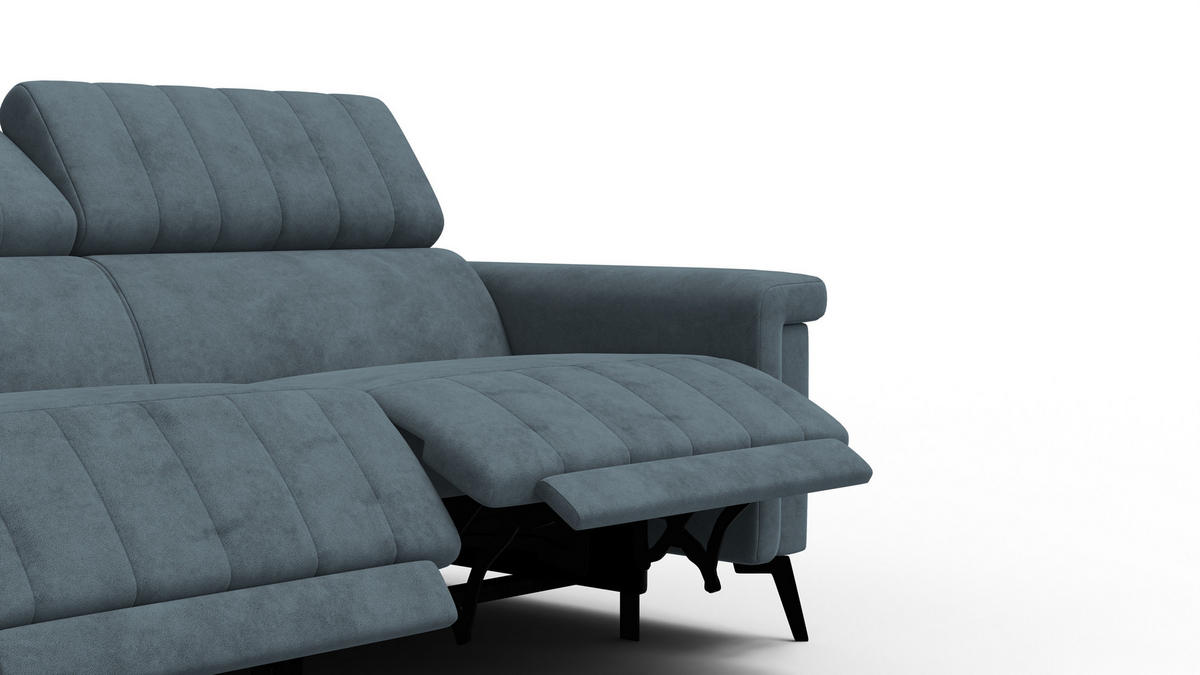 RELAXSOFA NORDEL 3-Sitzer, blaugrau - Blaugrau/Schwarz, Holz/Textil (194/80/105cm) - Courtois Laville