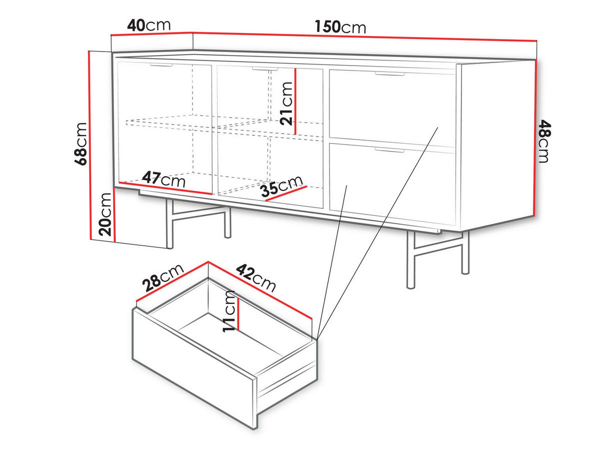 SIDEBOARD Edison 2D2S - Eichefarben/Schwarz, Holzwerkstoff/Metall (150/68/40cm) - MIRJAN24