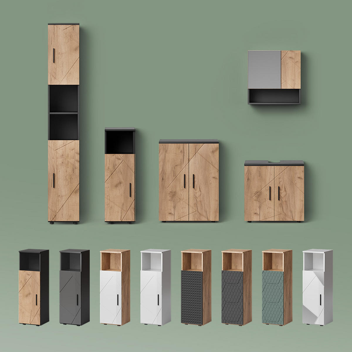 MIDISCHRANK Ronco Weiß Hochglanz mit Einsätzen 60 x 81 cm - Weiß Hochglanz/Grau, Holzwerkstoff (60/81/30cm) - Livinity®