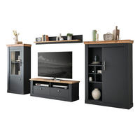 WOHNWAND 4-teilig grau, Eiche Wotan, Landhaus 349 x 170 cm, Wohnkombination mit Soft-Close - Silberfarben/Eiche Wotan, Glas/Holzwerkstoff (349/170/45cm) - Furn.Design