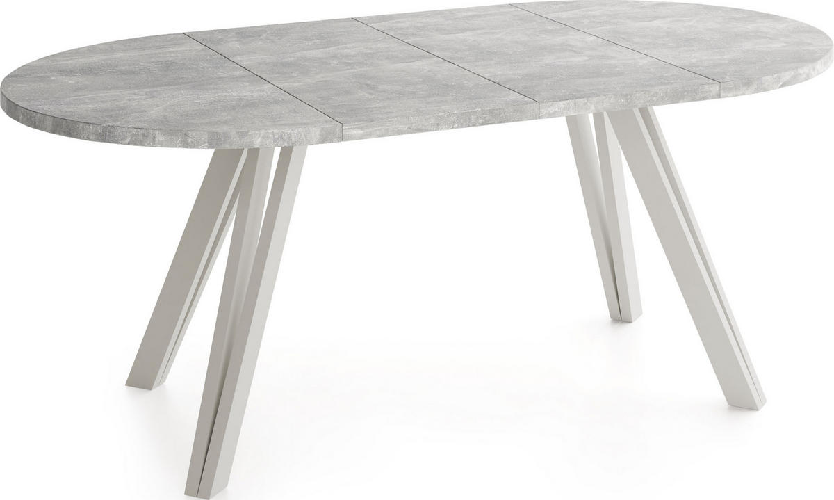 ESSTISCH Ravero runder ausziehbarer, Beton grau 100-180/100/77 cm - Kaschmir/Hellgrau, Holz/Holzwerkstoff (100/100/77cm) - WFL GROUP