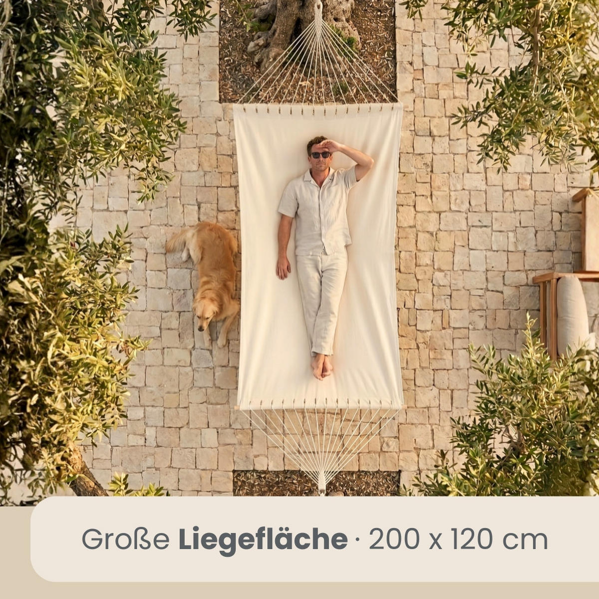 XXL-HÄNGEMATTE für 2 Personen bis 150kg, 200/120 cm, Beige - Beige, Textil (120/2.5/200cm) - Amanka