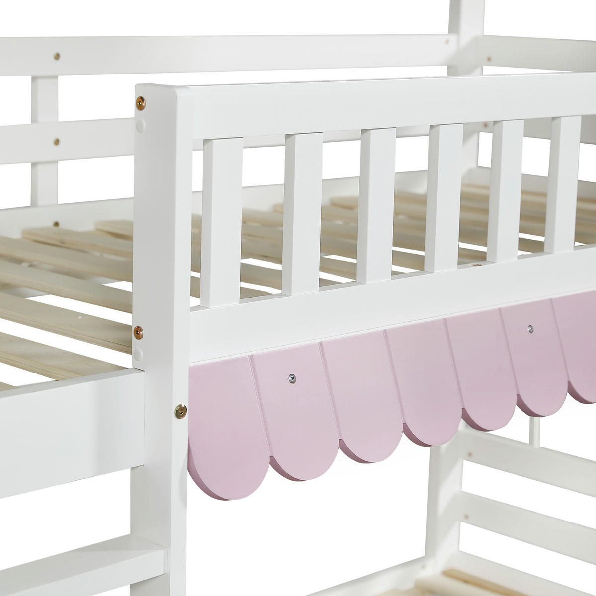 ETAGENBETT Kinder 90x200 Weiß+Rosa mit Fenster, Vorhängen und Stauraum - Weiß, Holz (90/200cm) - ComfortXL