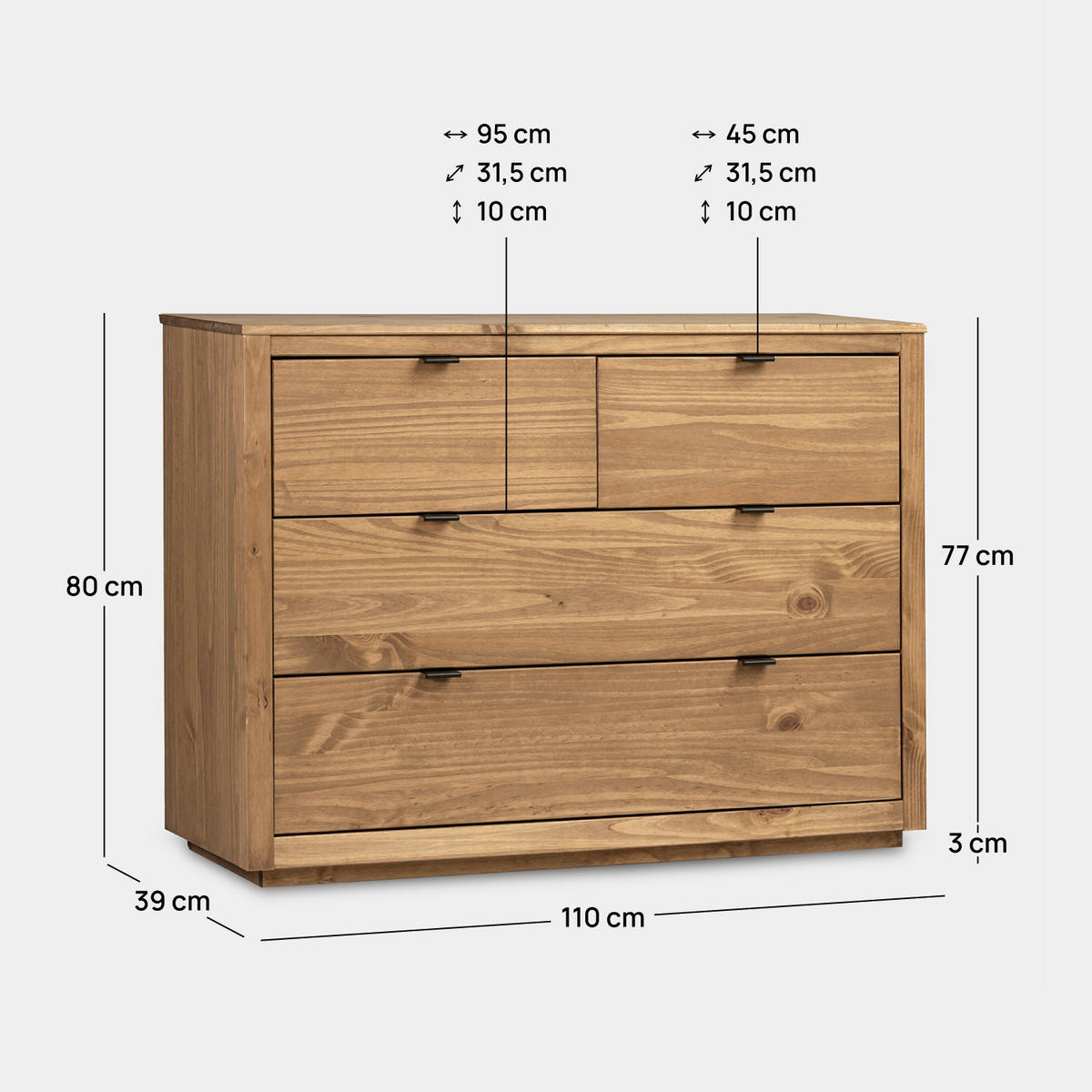 KOMMODE MIT SCHUBLADEN Sven Natürlich 110 cm x 80 cm - Naturfarben, Holz (110/80/39cm) - Klast Home