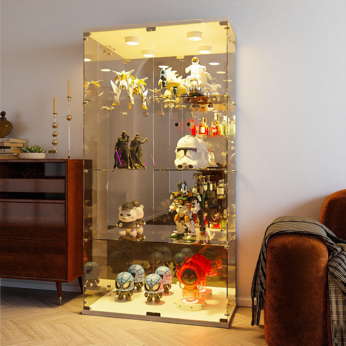 GLASVITRINE Weiß LED Acryl Tür 80x29x164 cm - Weiß, Glas (36.5/164/80.5cm) - SHOPENTRA