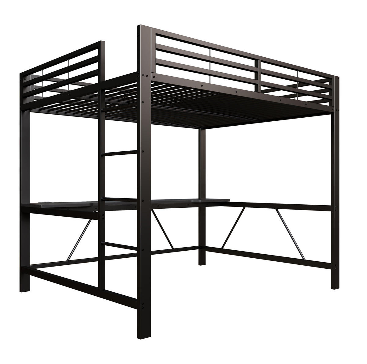 GAMING-HOCHBETT 160x200 cm in Schwarz mit Schreibtisch, LED-Beleuchtung und USB-Ladestation - Schwarz, Holzwerkstoff (160/200cm) - IVMEU