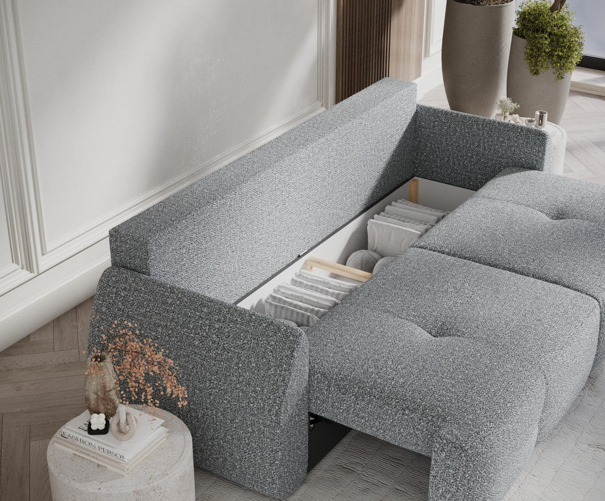 SCHLAFSOFA Loca Grau Plüschstoff - Schwarz/Grau, Holz/Holzwerkstoff (248/92/103cm) - Maison de Reve