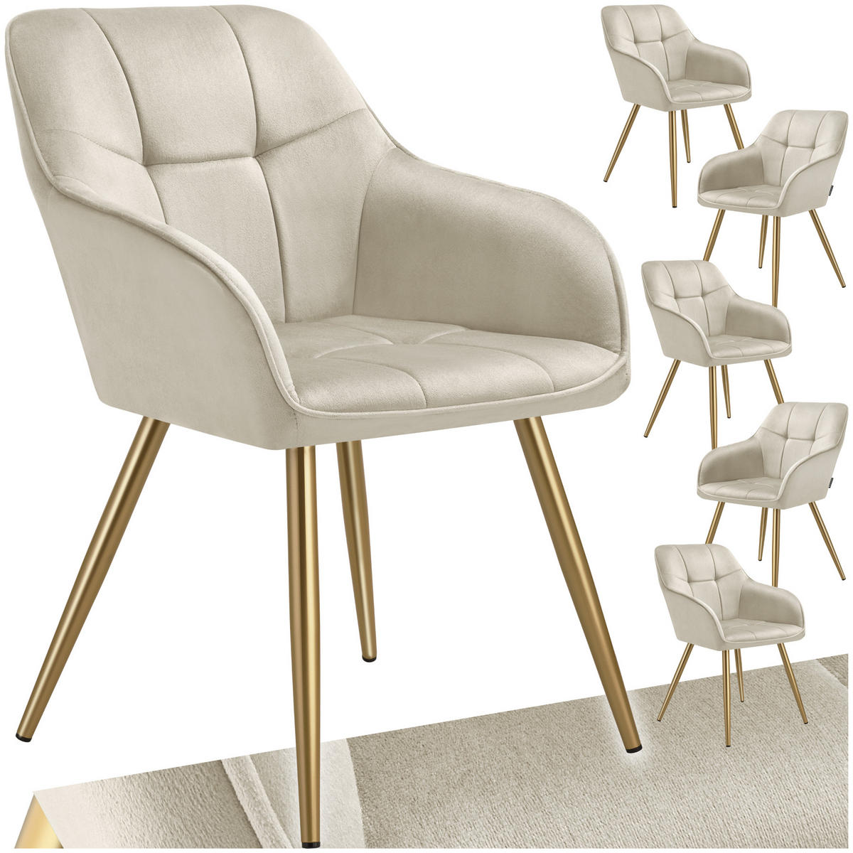 ESSZIMMERSTUHL 6er Set Marilyn 58 x 62 x 82 cm creme/gold - Goldfarben/Creme, Kunststoff (58/82/62cm) - tectake