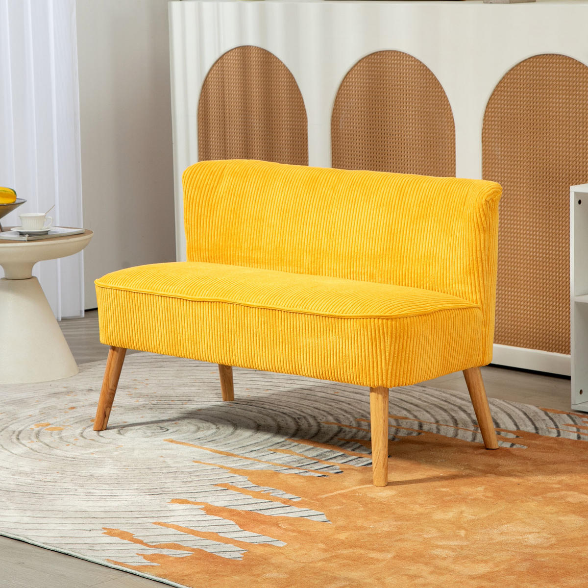 2-SITZER Sofa Polstersofa Doppelsofa Zweisitzer Sofa Cordartiges Polyester Gelb - Gelb/Naturfarben, Holz/Textil (56.5/77/117cm) - HOMCOM
