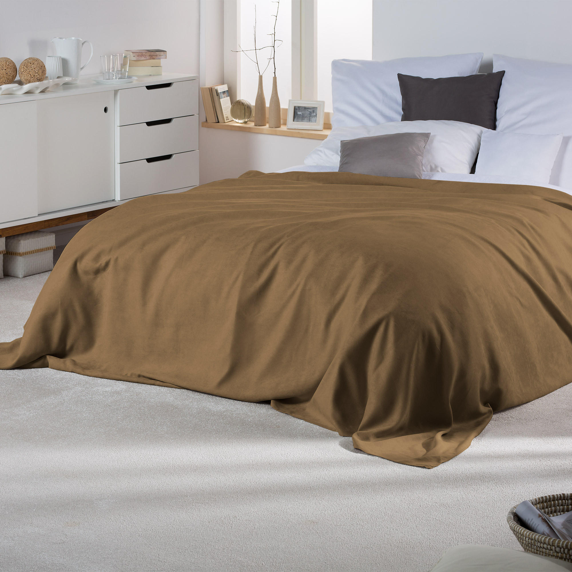 Beautissu Tagesdecke Braun 210x280 cm