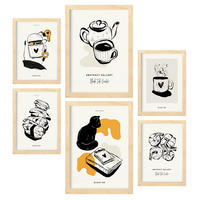POSTER Set Mit 6 In Schwarzer Tinte Ruhetag Künstlerische Und Abstrakte Drucke Für Innenarchitektur A3 & A4 Rahmen Aus Hellem Holz - Beige, Papier (29/3cm) - Nacnic