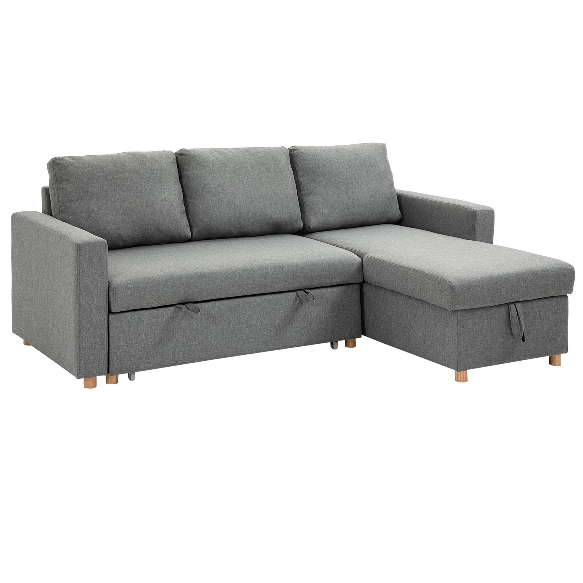ECKSOFA Grau mit Schlaffunktion und Bettkasten - Grau, Textil (211.5/146cm) - PANGIVO