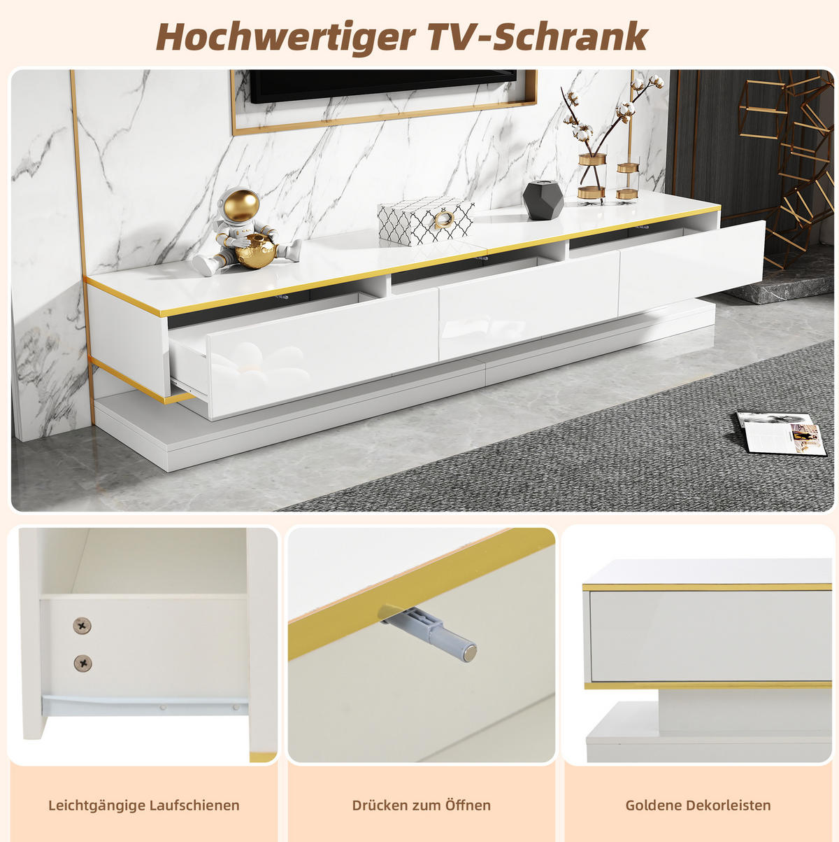 LOWBOARD TV-Schrank 200/40/40 cm & Couchtisch 100/50/38 cm in Weiß - Weiß, Holzwerkstoff (200/40/40cm) - Flora Grace