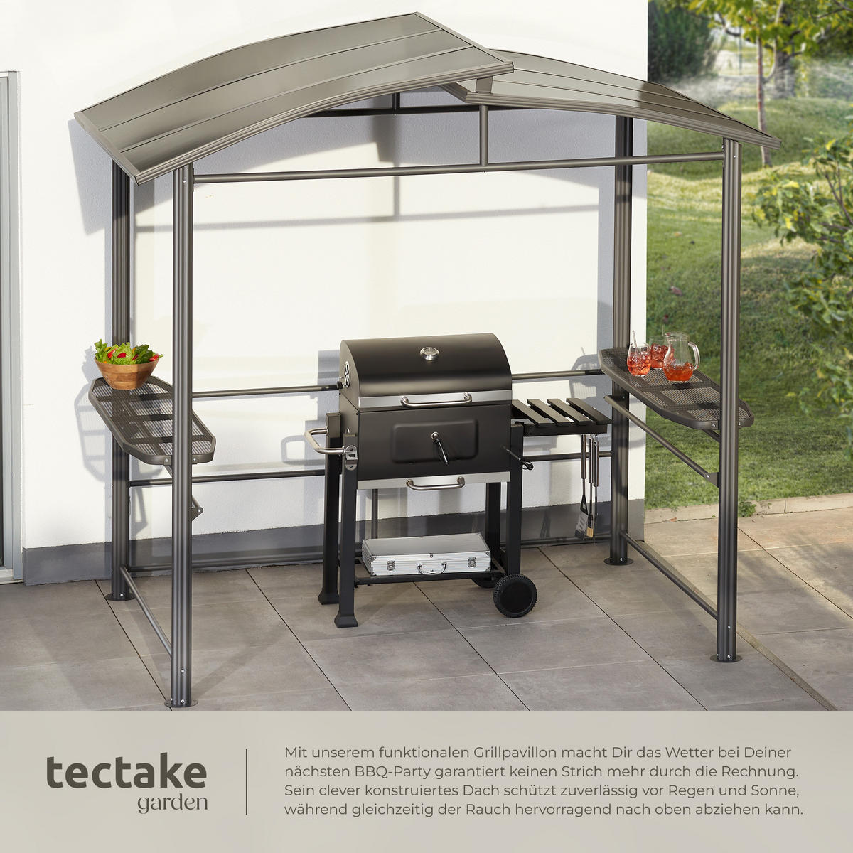GRILLPAVILLON Asado,240 x 150 x 234 cm,grau - Grau, Metall (150/234/240cm) - tectake