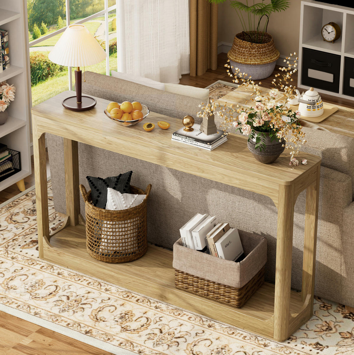 KONSOLENTISCH aus MDF 140x30x79 cm naturfarben mit 2 offenen Ablagen - Naturfarben, Holzwerkstoff (140/30/79cm) - IVMEU