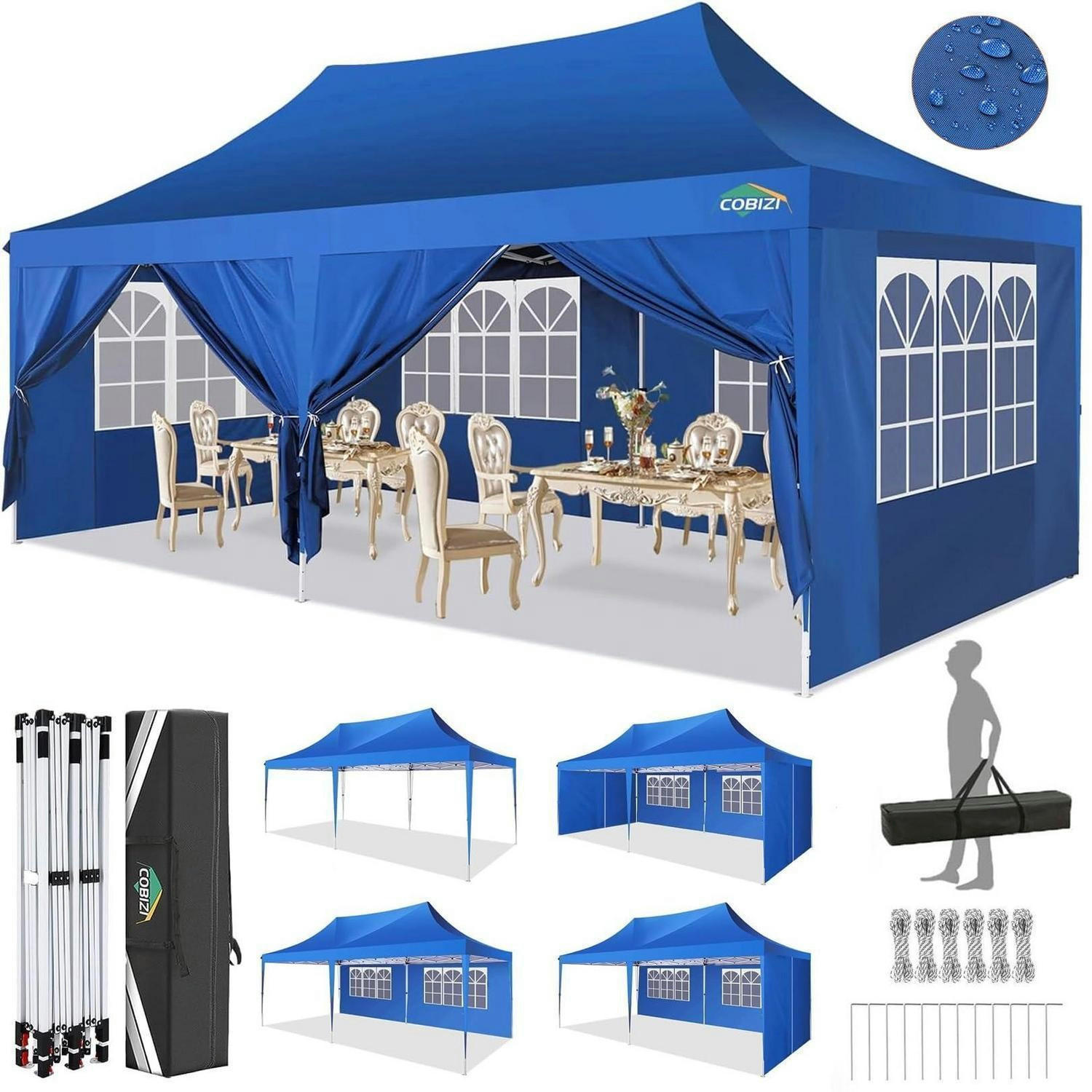 FALTPAVILLON 3x6 m Hellblau mit 6 Seitenteilen - Blau, Textil (300/320/600cm)
