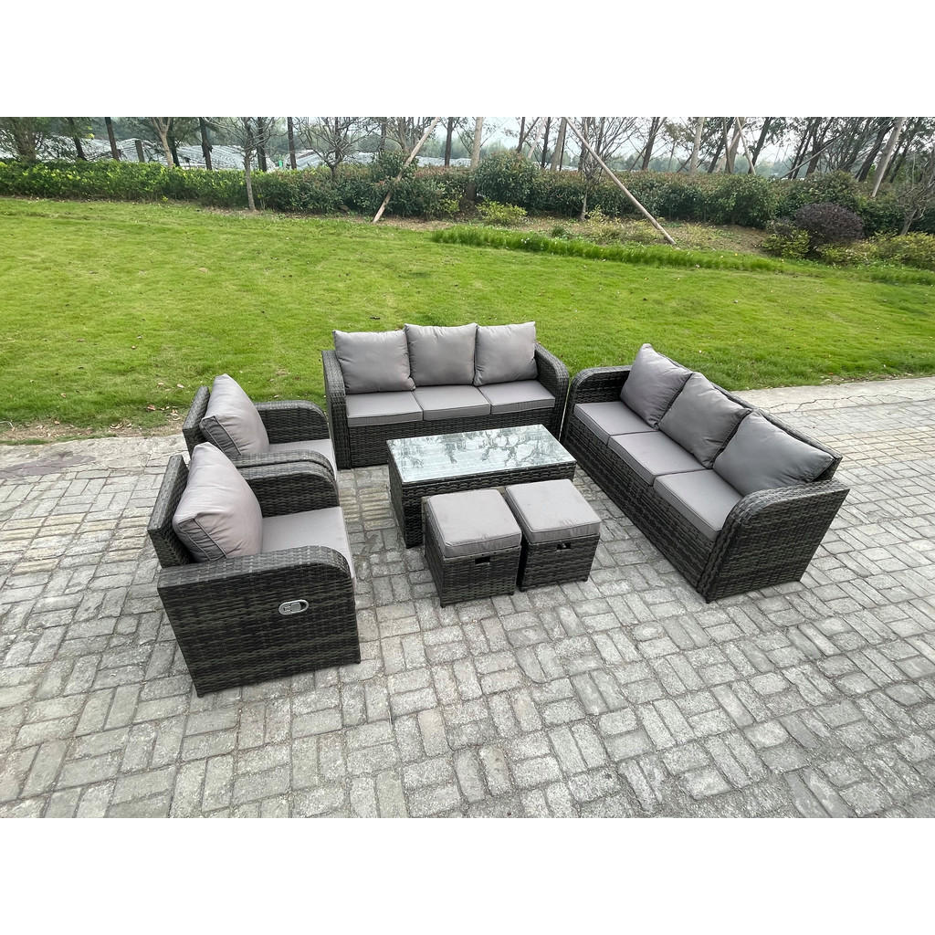 Thumbnail - Fimous Gartenmöbel, Dunkelgrau, Metall, Kunststoff, Glas, 10-Sitzer, Füllung: Schaumstoff, rechteckig, Loungemöbel, Loun...