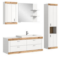 BADMÖBEL-SET 5-teilig weiß, Eiche 193 cm, Kombination mit Soft-Close - Eichefarben/Weiß, Holzwerkstoff (192/172/48cm) - Inn.Furn