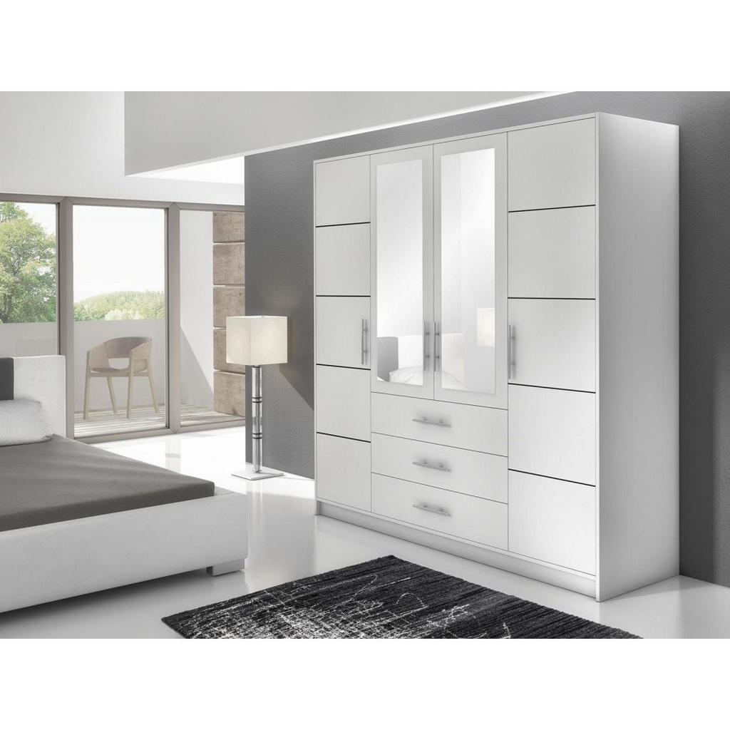 Thumbnail - Beautysofa Drehtürenschrank, Weiß, Holzwerkstoff, 3 Schubladen, 196x200x58 cm, Schlafzimmer, Kleiderschränke, Drehtürens...