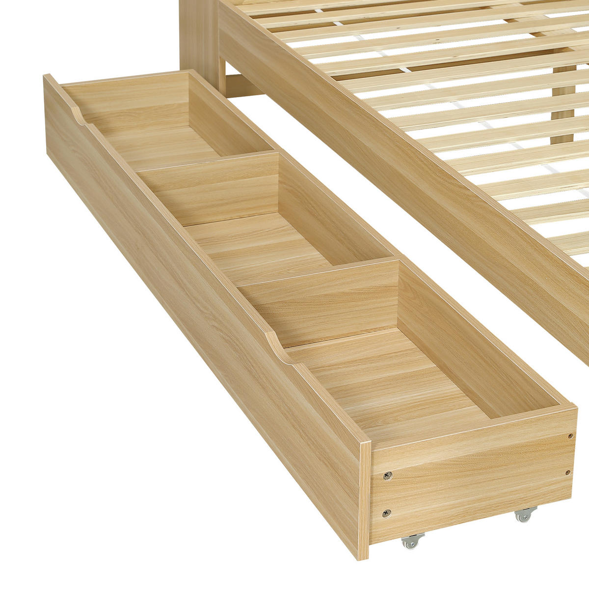 JUGENDBETT 90/200 cm in Natur mit Stauraum, Klapptisch und Kopfteilregal - Naturfarben, Holzwerkstoff - STILVORA